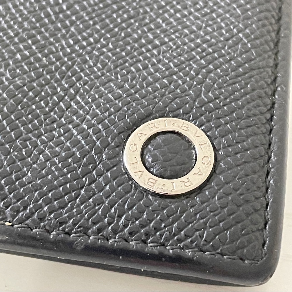 Bvlgari black grain leather circle logo long bifold wallet - Picture 2 of 11